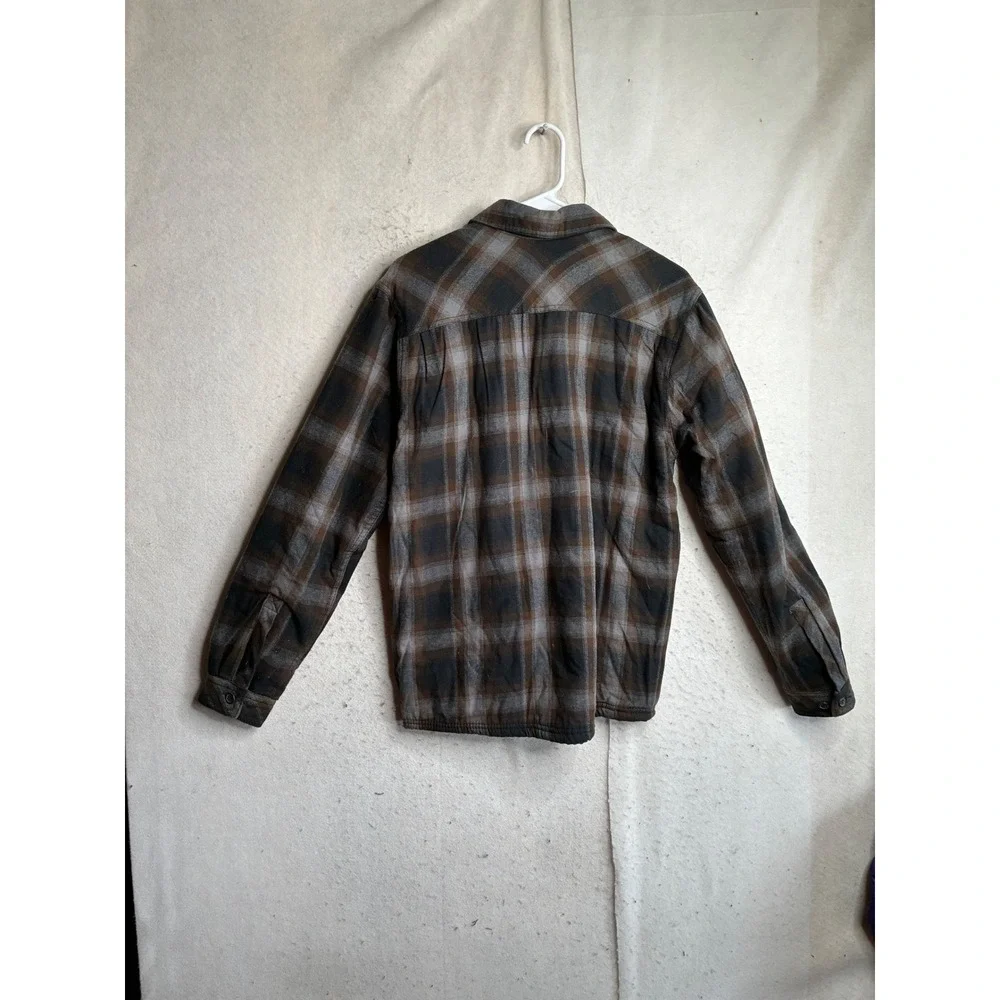 Boston Traders Mens Plaid Flannel Shirt Jacket Sherpa Lined Brown Gray Size M